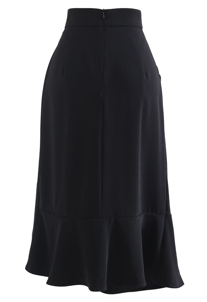 Asymmetric Cutout Hem Ruched Midi Skirt