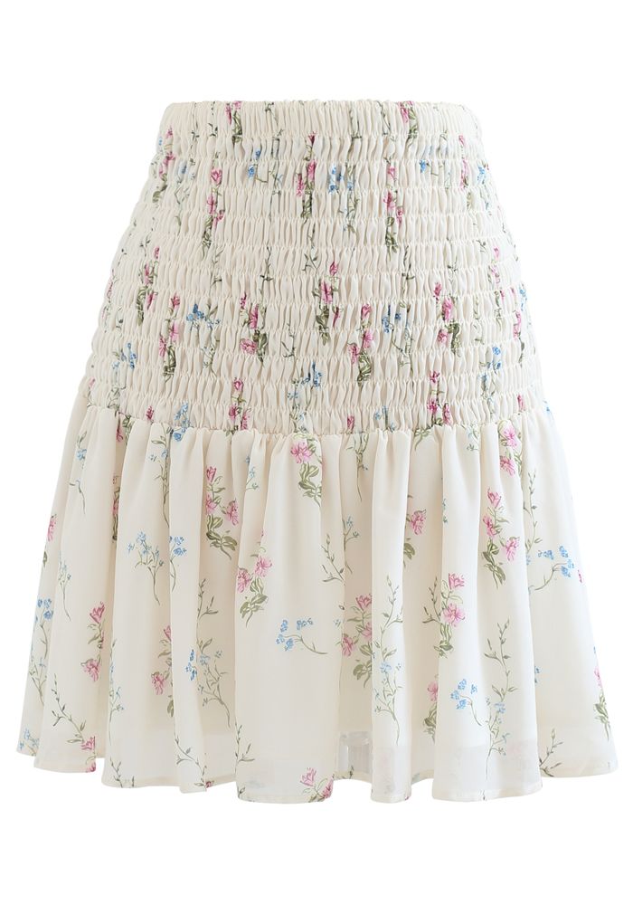 Bouquet Shirred Ruffle Crop Top and Skirt Set