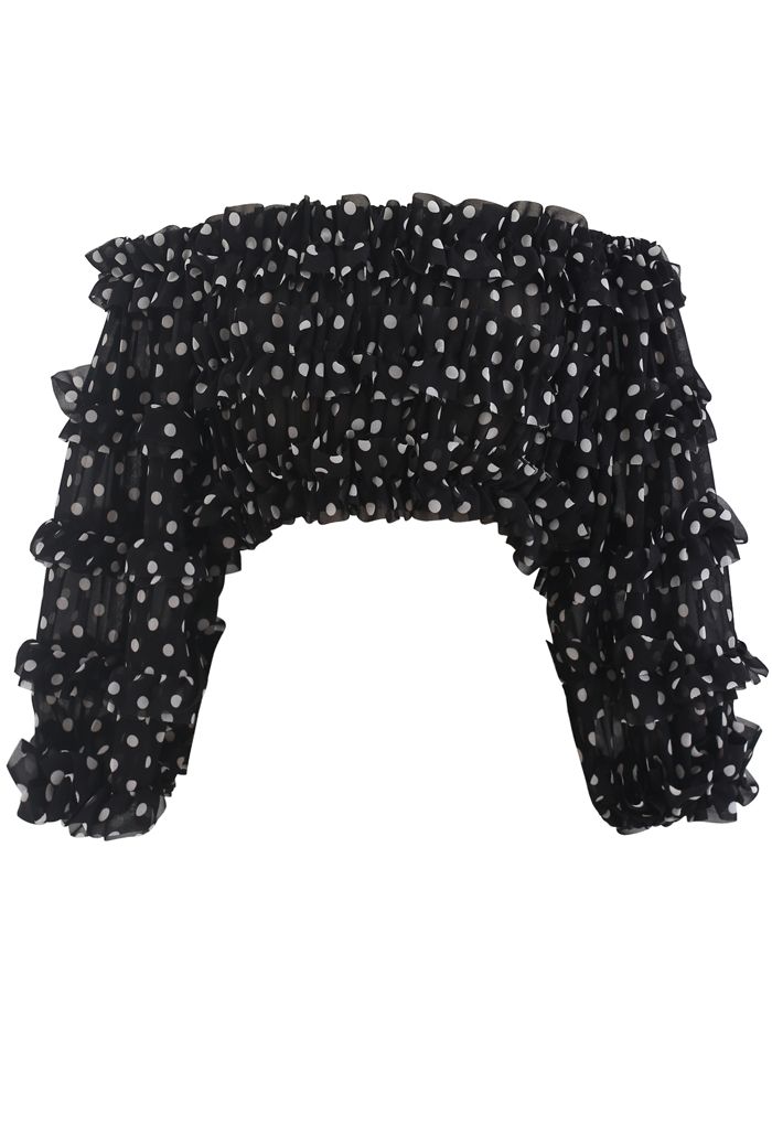 Polka Dots Off-Shoulder Ruffled Crop Top in Black