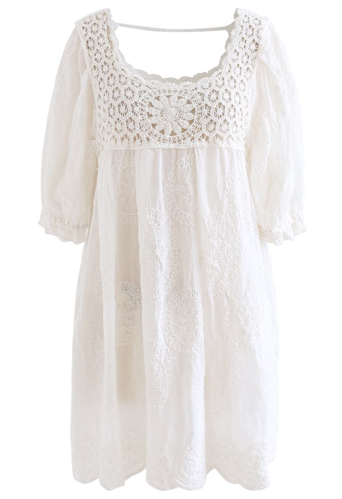 Scoop Neck Crochet Embroidered Dolly Tunic