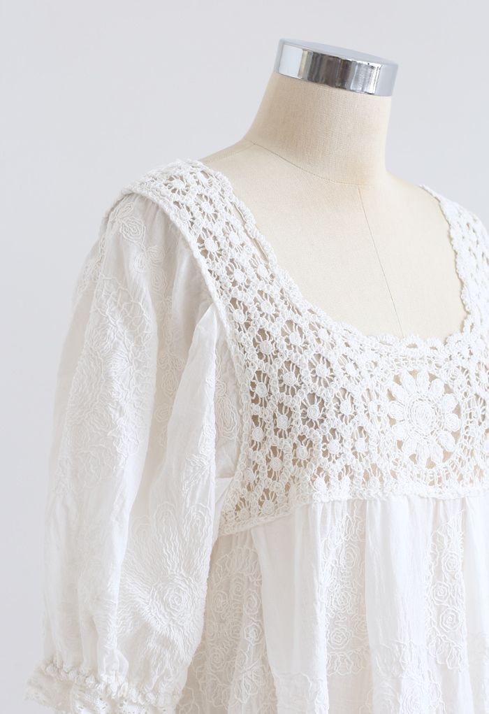 Scoop Neck Crochet Embroidered Dolly Tunic