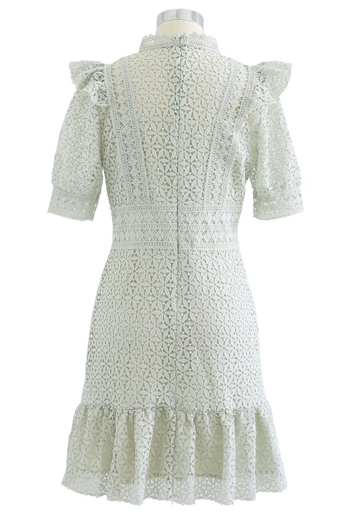 High Neck Full Crochet Mini Dress in Pistachio