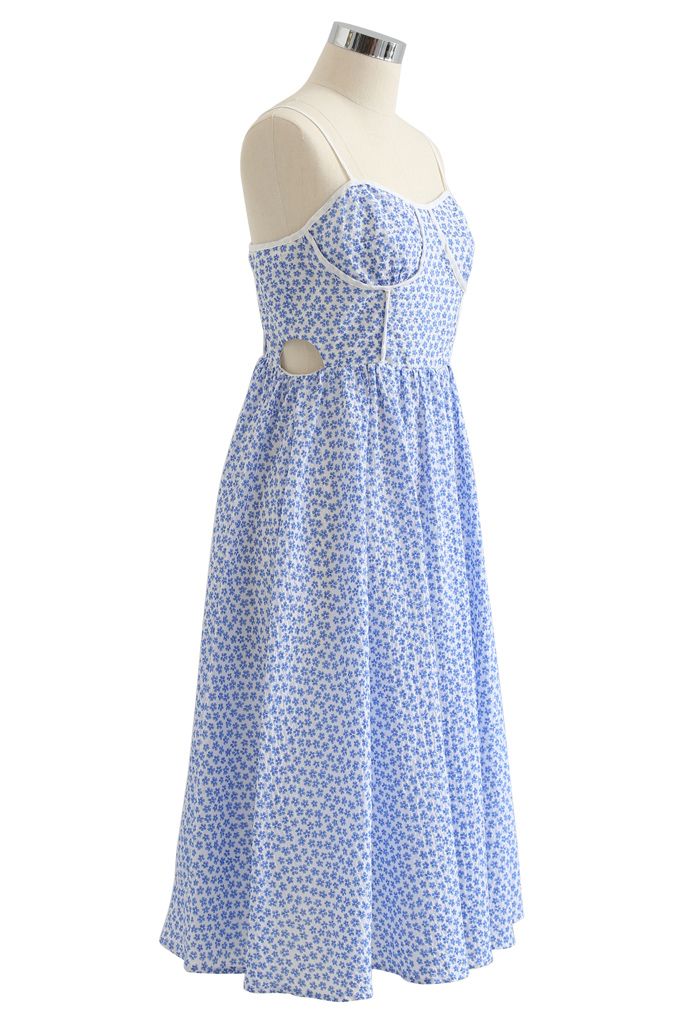 Blue Floret Piping Embossed Cami Dress