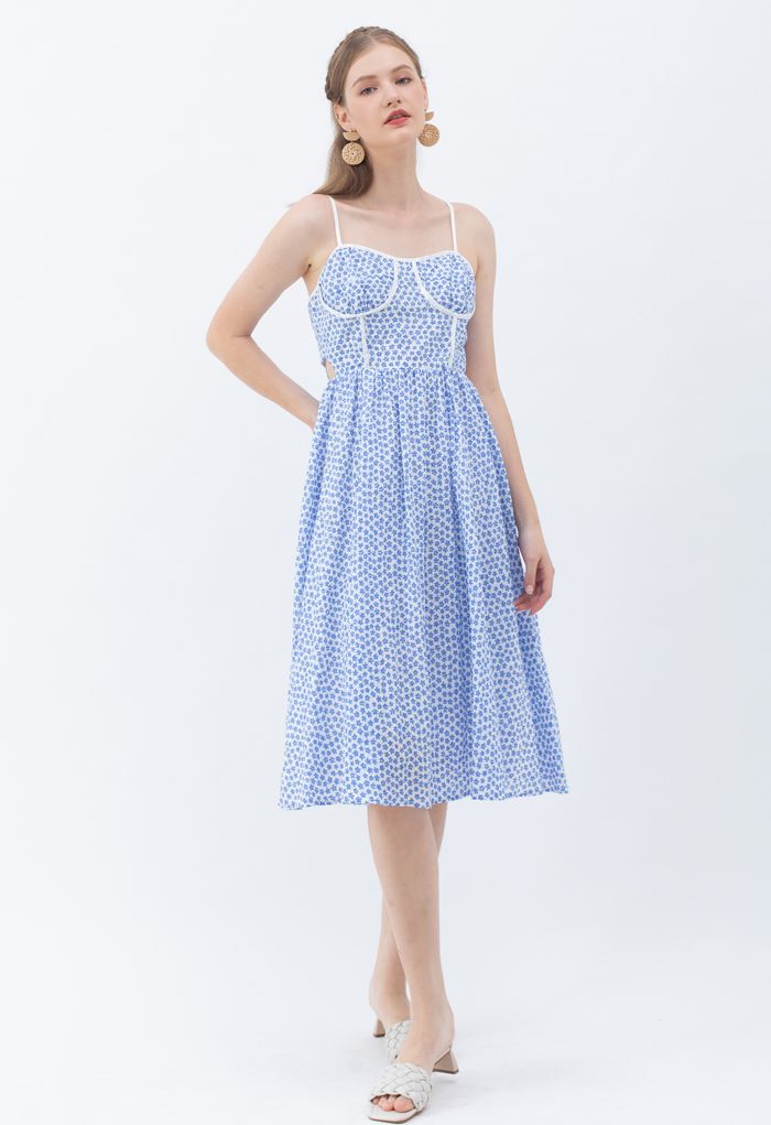 Blue Floret Piping Embossed Cami Dress