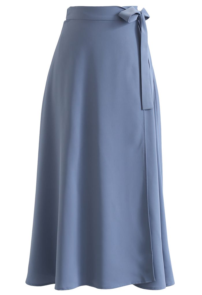 Tie Waist Wrap Midi Skirt in Blue