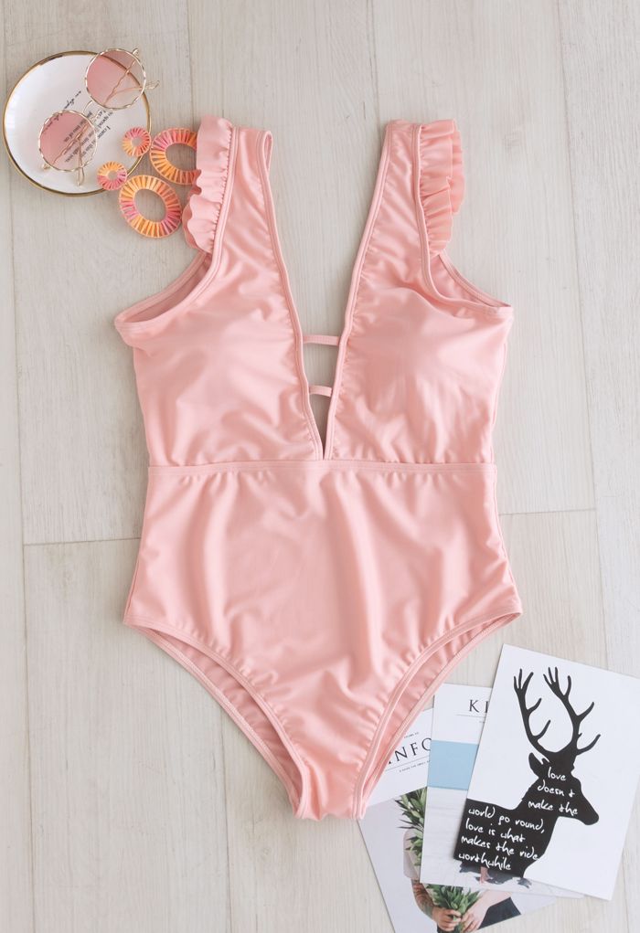 Solid Pink Ruffle Detail Swimsuit for Mommy & Kids