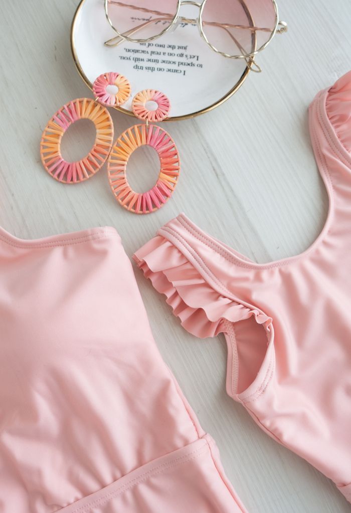 Solid Pink Ruffle Detail Swimsuit for Mommy & Kids