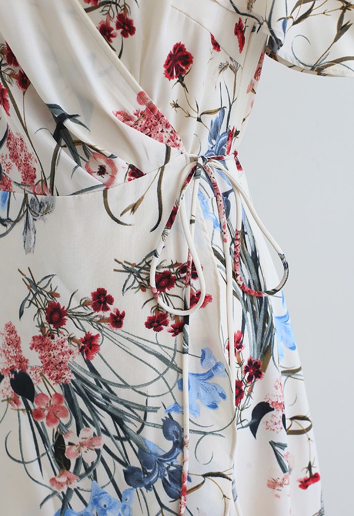 Wild Flowers Printed Asymmetric Wrapped Cami Dress