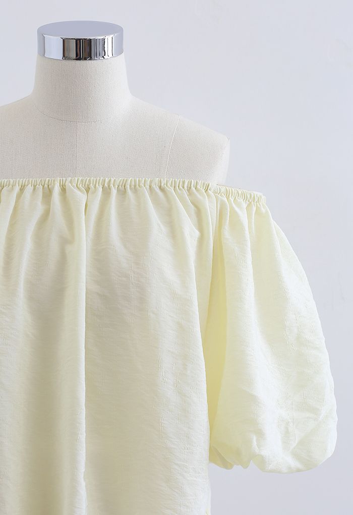 Pastel Color Bubble Sleeves Off-Shoulder Top in Light Yellow