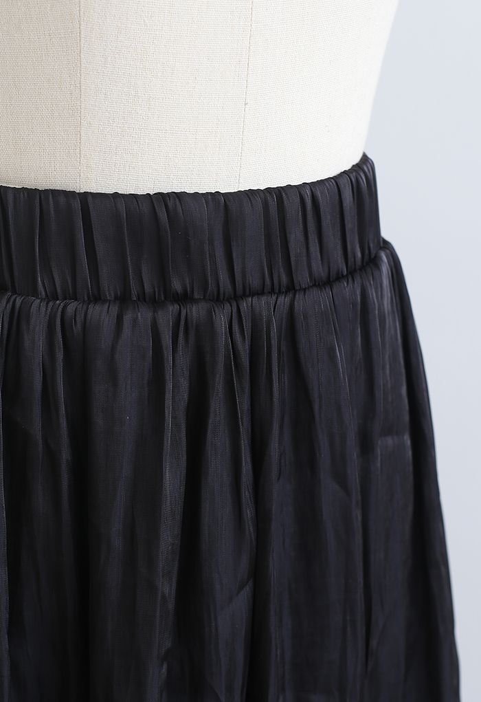 Shimmer Satin Pearly Midi Skirt in Black