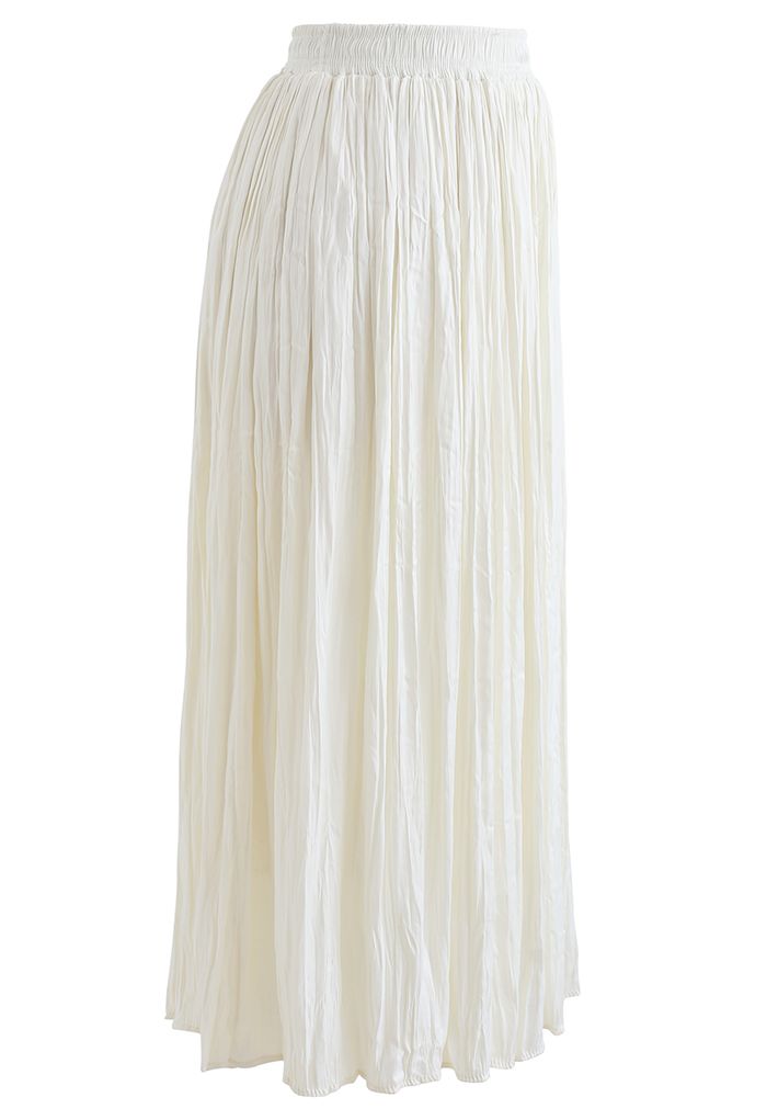 Natural Simplicity Full Pleated Midi Skirt in Cream
