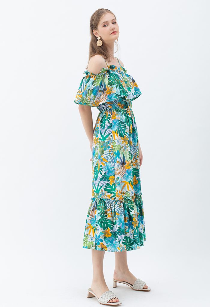 Tropical Vibe Cold-Shoulder Cami Dress