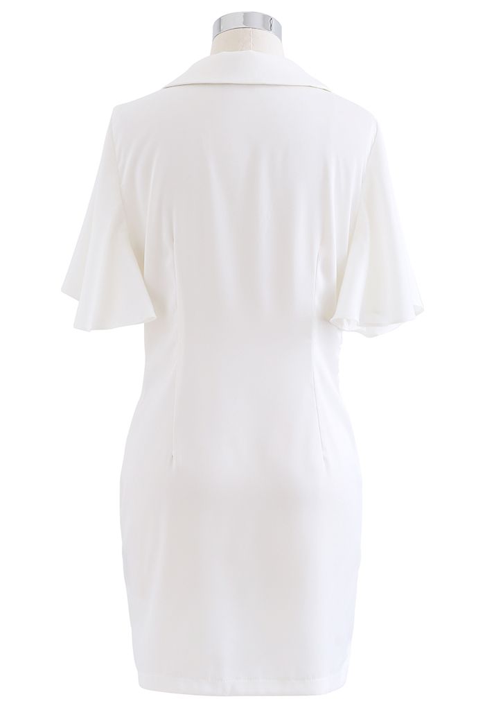 Flare Sleeve Drawstring Front Mini Dress in White