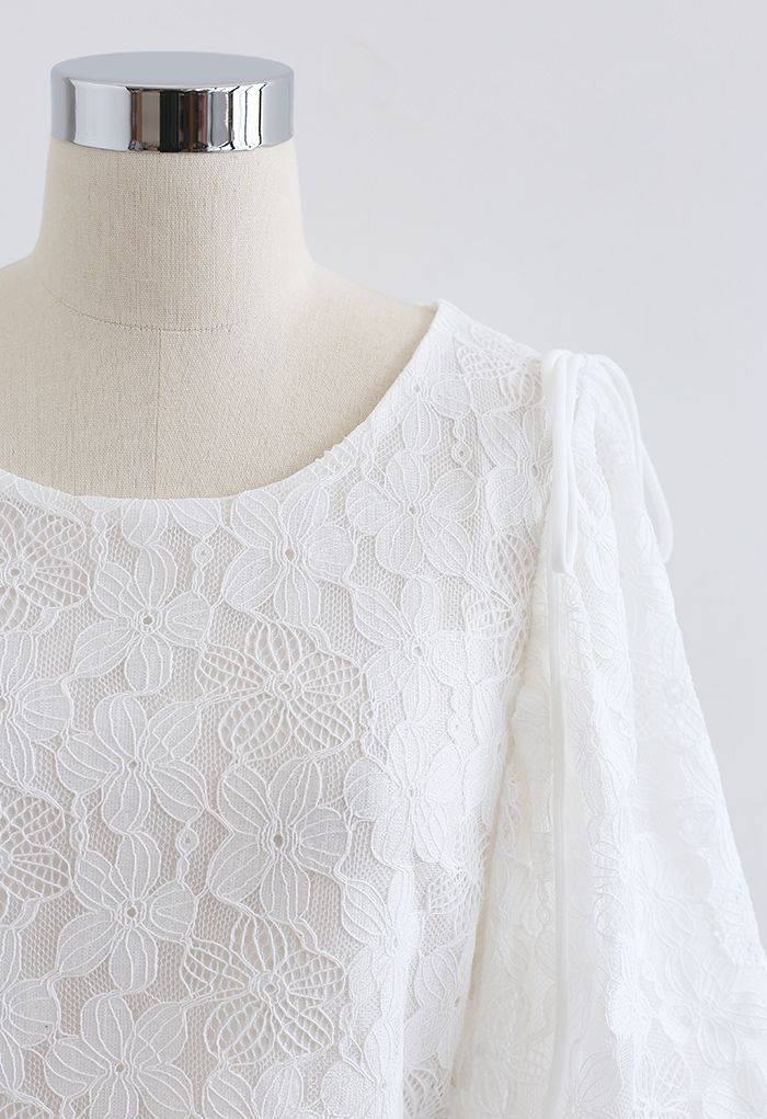 Soft Touch Lace Puff Sleeve Cropped Top in White