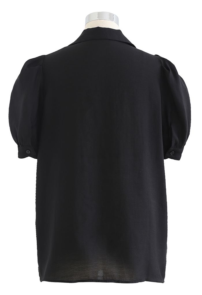 Notch Collar Flap Pocket Buttoned Shirt in Black