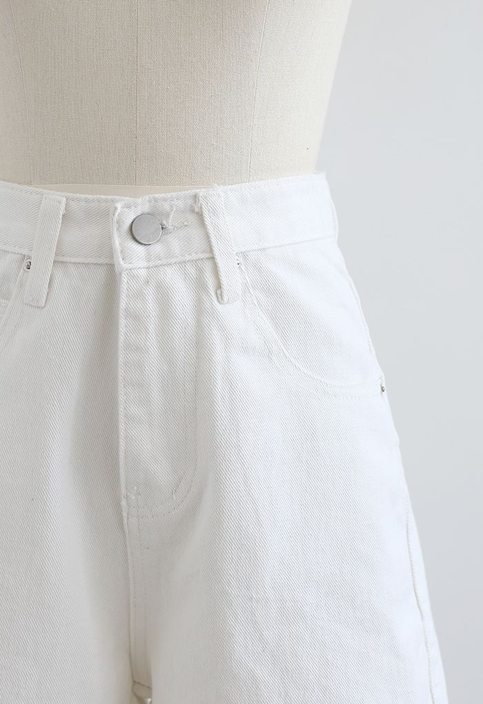 Raw Hem Relaxed Denim Shorts in White
