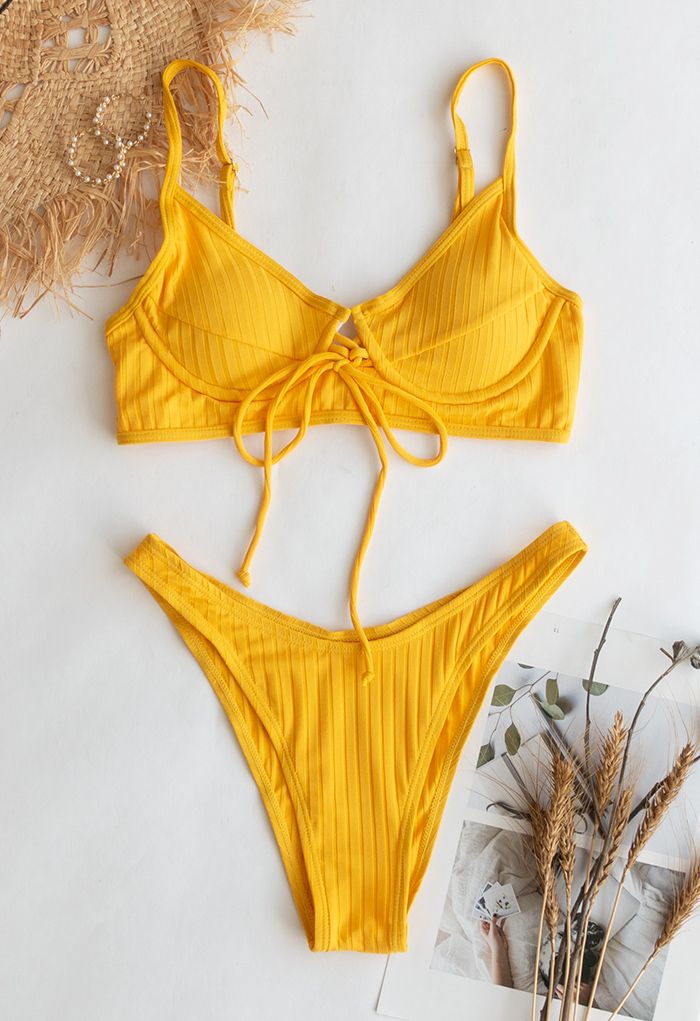 Low-Rise Strapped Bikini Set in Yellow - Retro, Indie and Unique Fashion