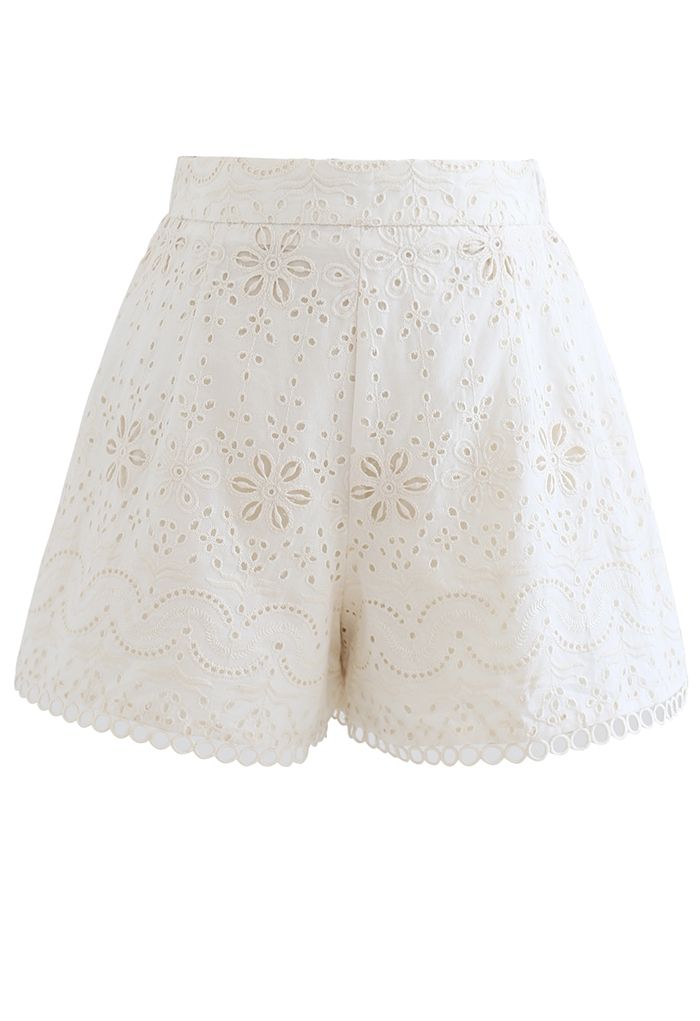 Stunning Eyelet Embroidered Wrap Top and Shorts Set in Cream