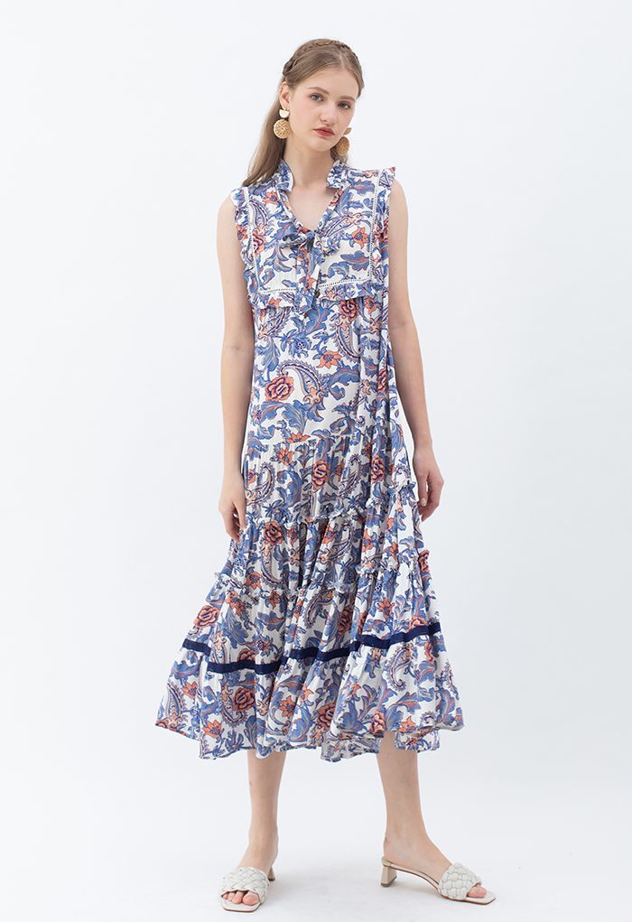 Rose and Tulip Paisley Sleeveless Maxi Dress - Retro, Indie and Unique ...