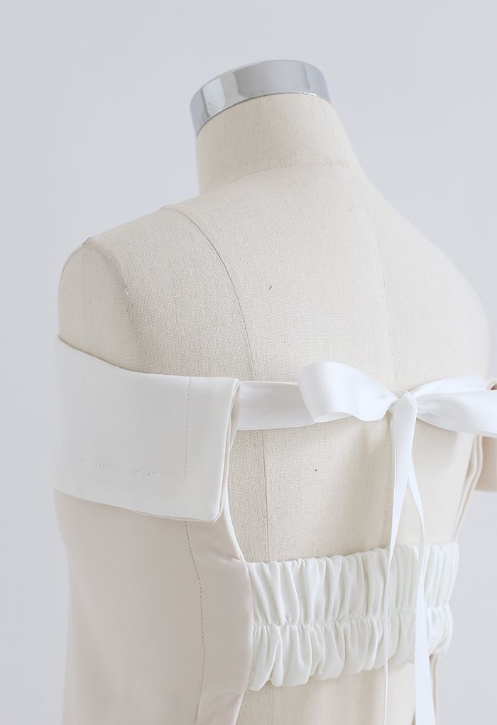 Tie Back Strapless Crop Top in Cream