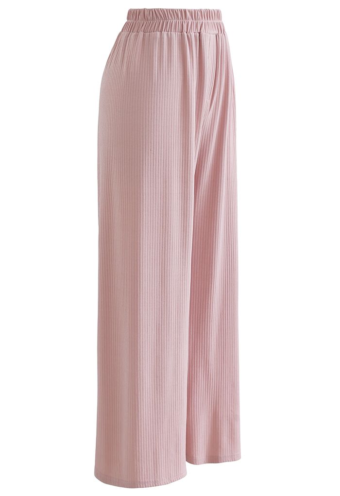 Cozy Straight Leg Knit Pants in Pink