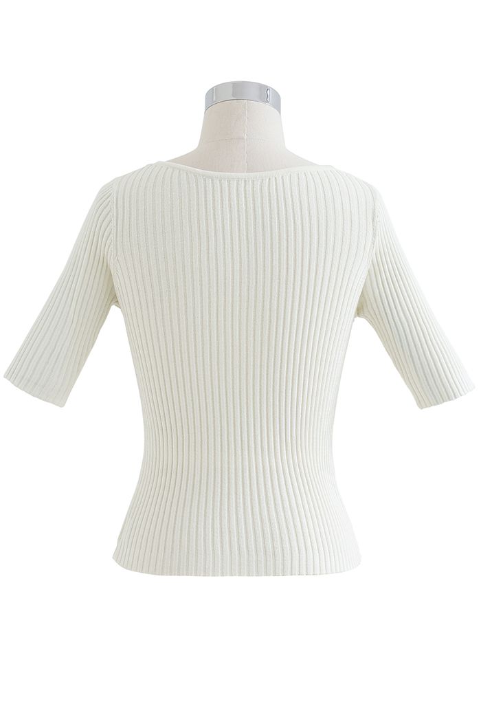Dual-Use Twist Fitted Knit Top in Ivory