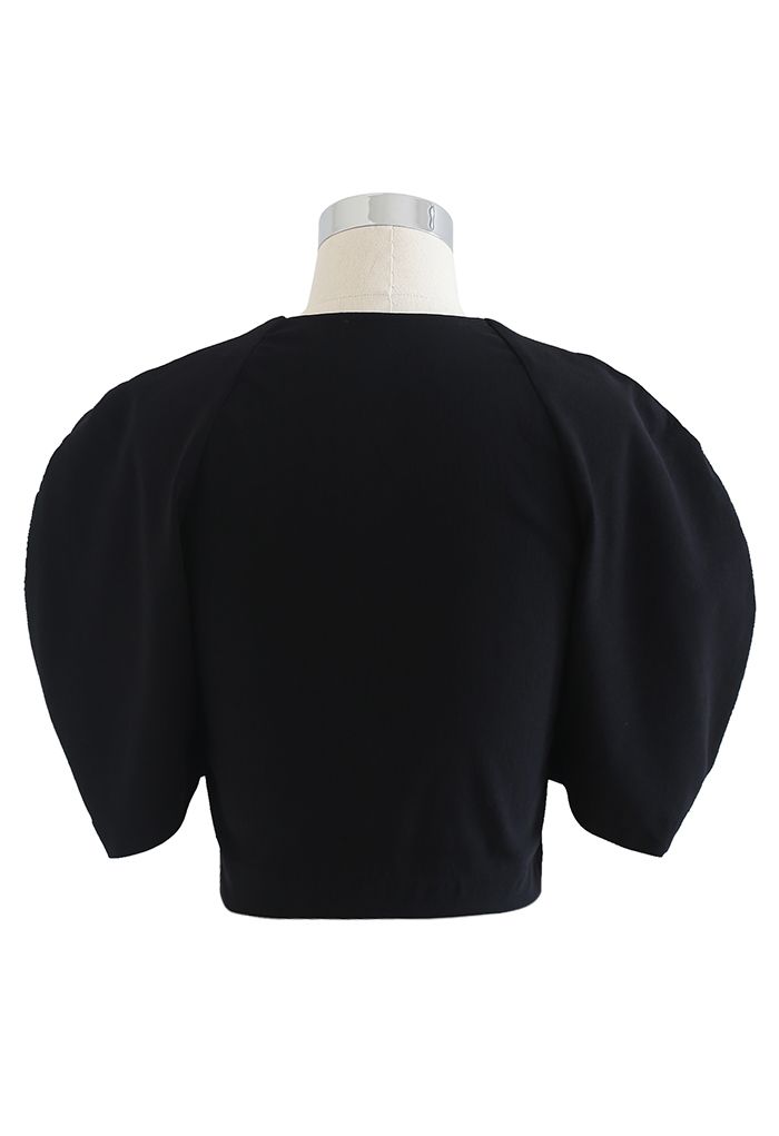 Square Neck Short Sleeve Crop Top in Black