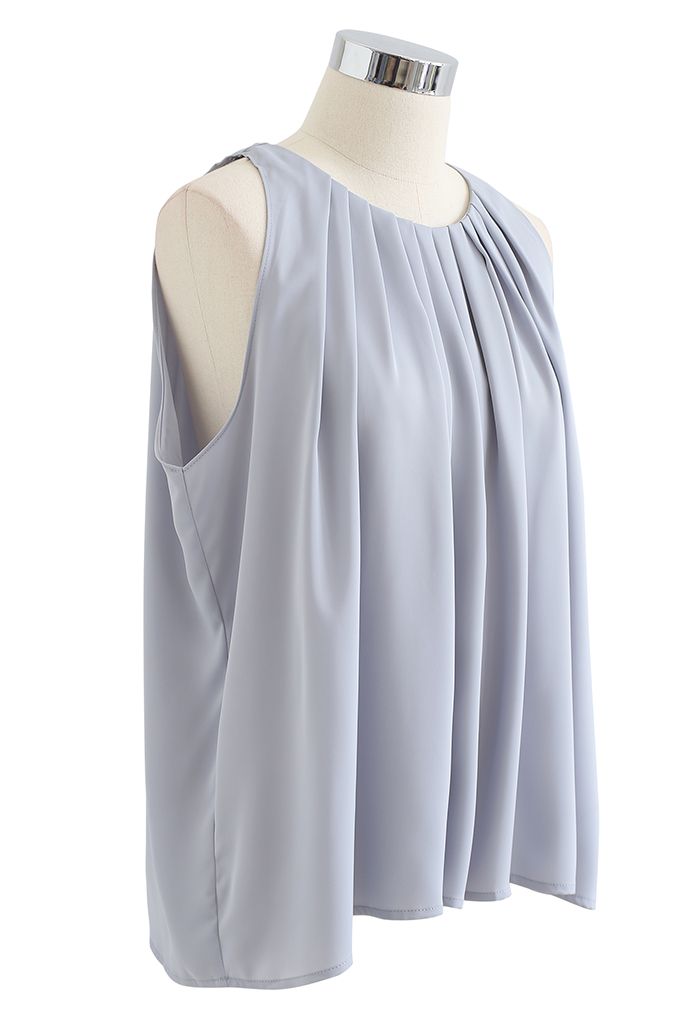 Frilly Sleeveless Flare Top in Dusty Blue