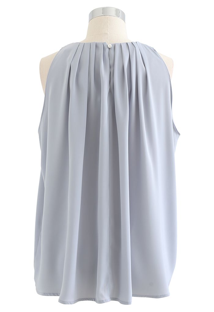 Frilly Sleeveless Flare Top in Dusty Blue