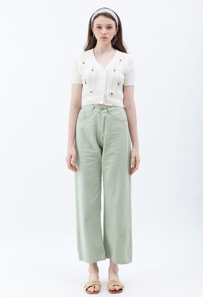 Leisure Straight Leg Jeans in Pea Green