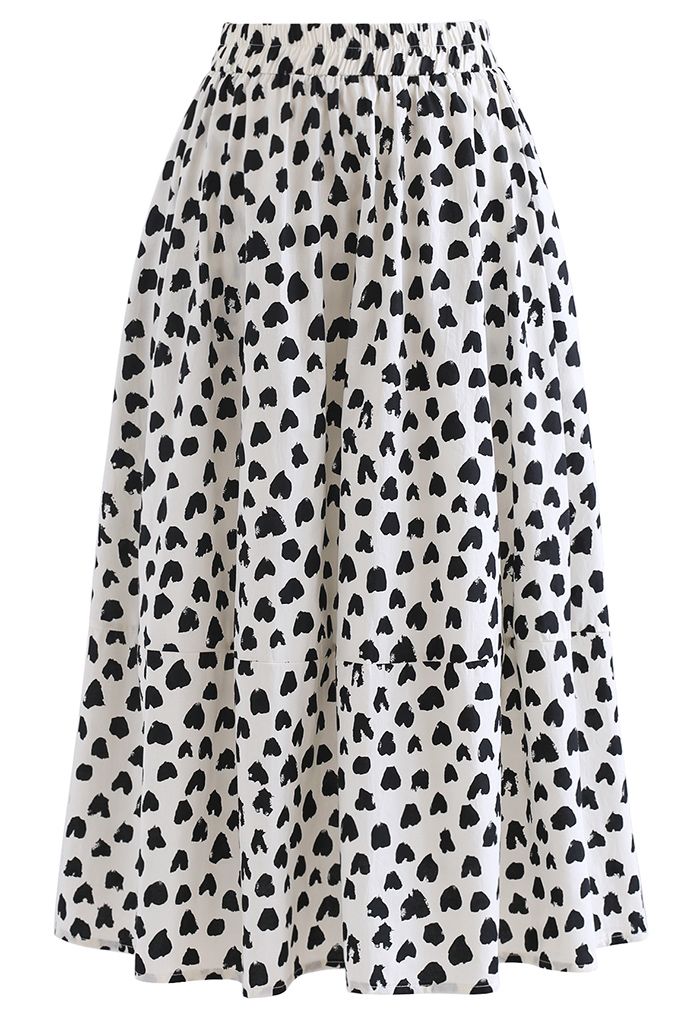 Lovely Heart Print Cotton Midi Skirt in Ivory