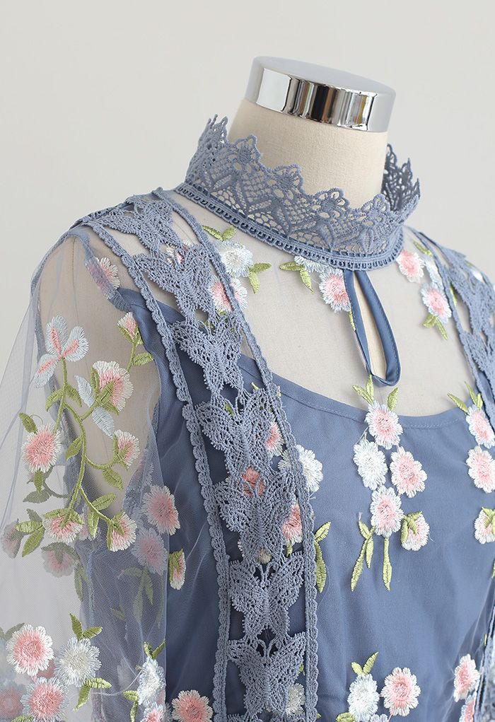 Garden Glamour Embroidered Crochet Trim Mesh Dress - Retro, Indie and ...