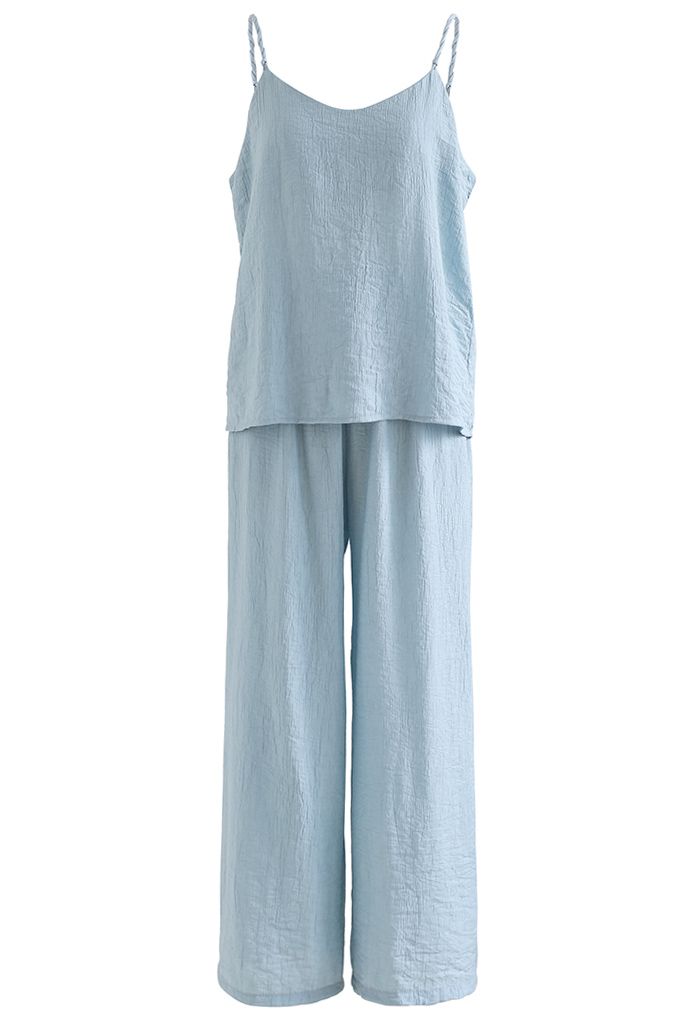 Braided Straps Tank Top and Straight Leg Pants Set in Light Blue