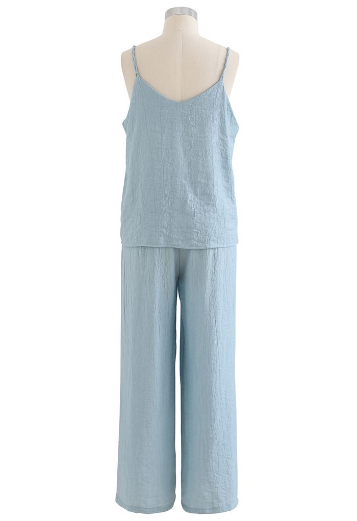 Braided Straps Tank Top and Straight Leg Pants Set in Light Blue