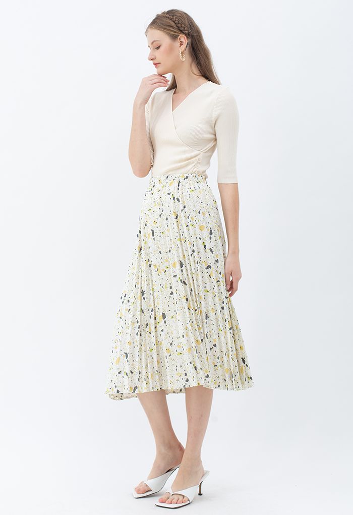 Colorful Dot Print Pleated Midi Skirt