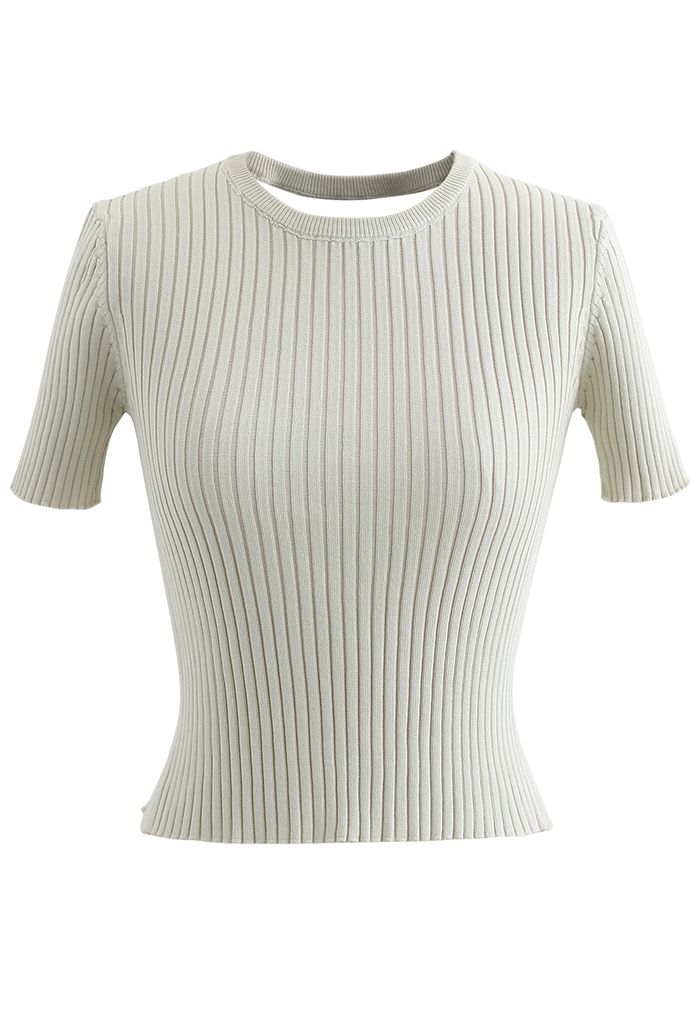 Open Back Fitted Knit Top in Sage