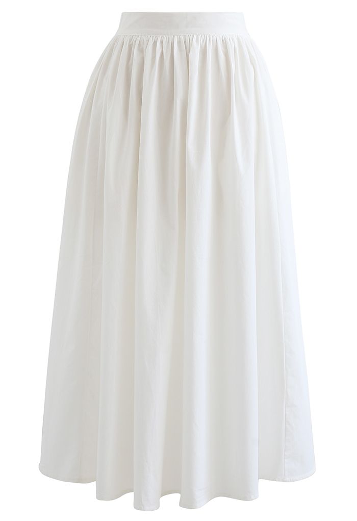 Versatile Cotton Midi Skirt in White