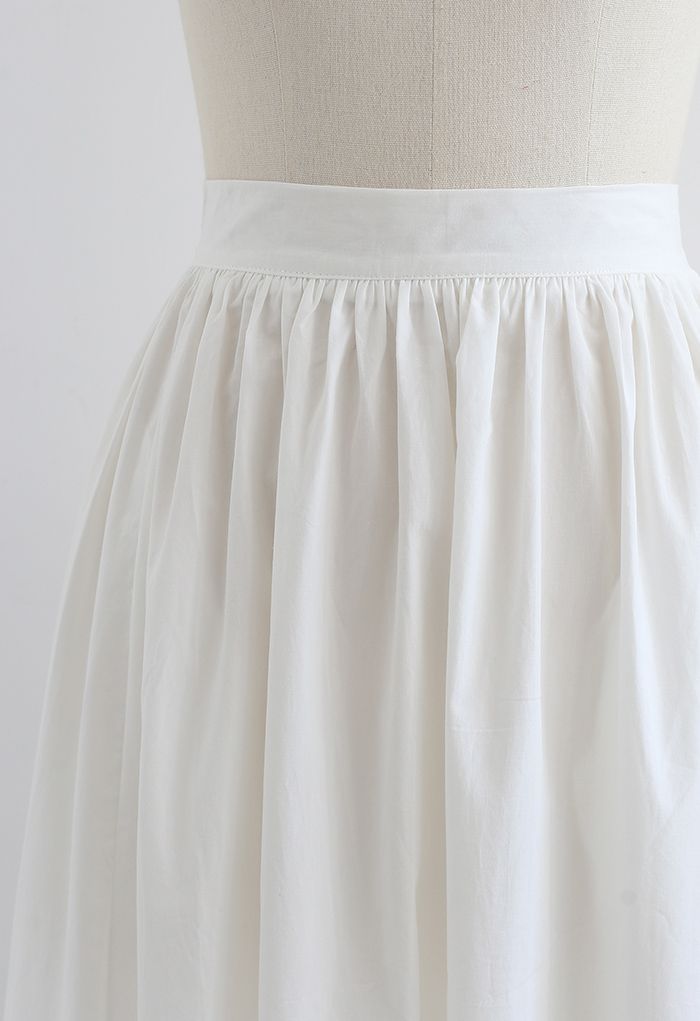 Versatile Cotton Midi Skirt in White