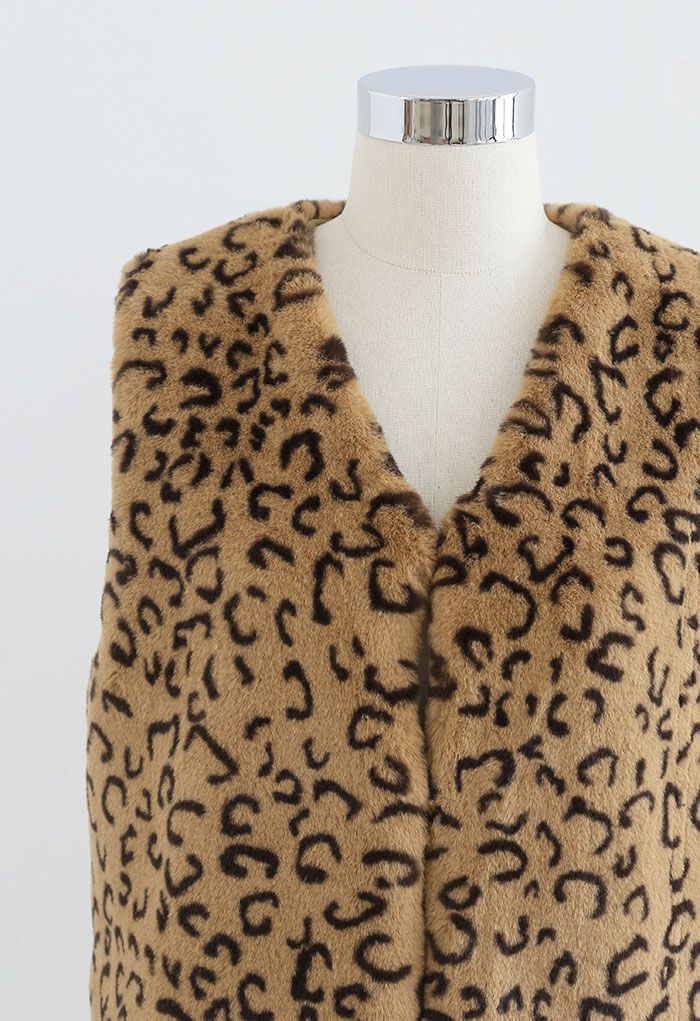 Sleeveless Leopard Faux Fur Vest