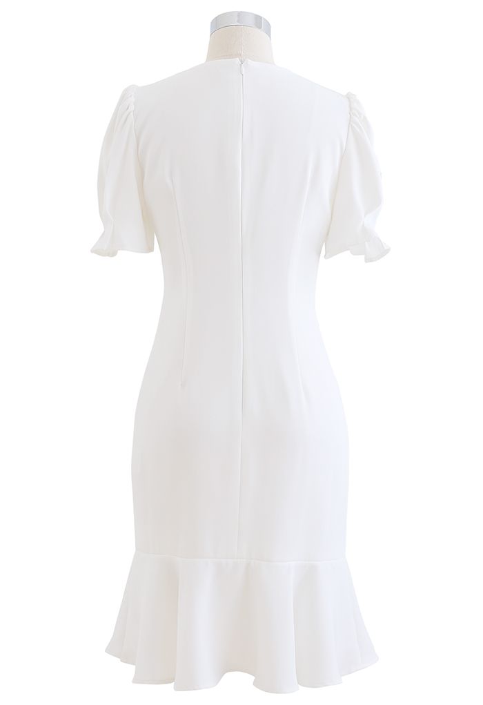 Crystal Embellished Frilling Dress in White