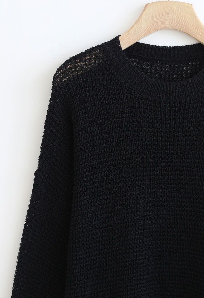 Oversize Hollow Out Knit Sweater in Black