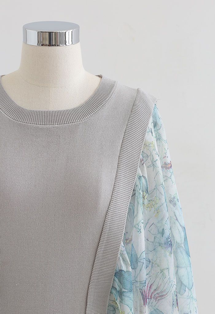 Exaggerated Batwing Mesh Sleeve Knit Top in Pistachio
