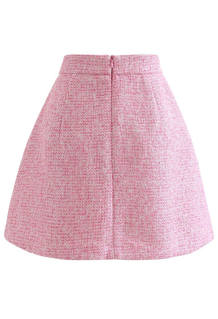 Shimmer Metallic Pleated Tweed Mini Skirt in Hot Pink - Retro, Indie ...
