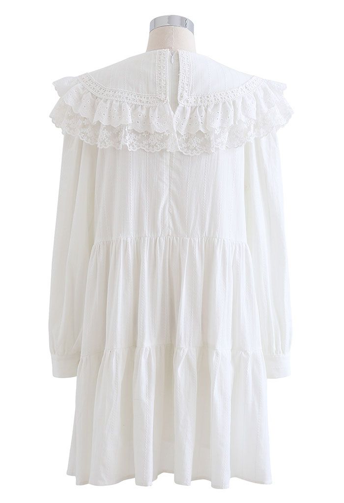 Peter Pan Collar Embroidered Mini Dolly Dress in White
