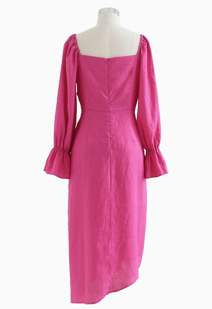 Sweetheart Neck Asymmetric Split Dress in Hot Pink