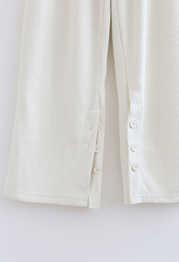 Buttoned Slit Cuffs Straight Leg Pants in Ivory