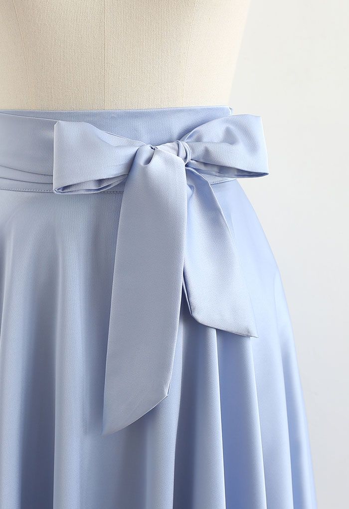 Flare Hem Bowknot Waist Midi Skirt in Blue
