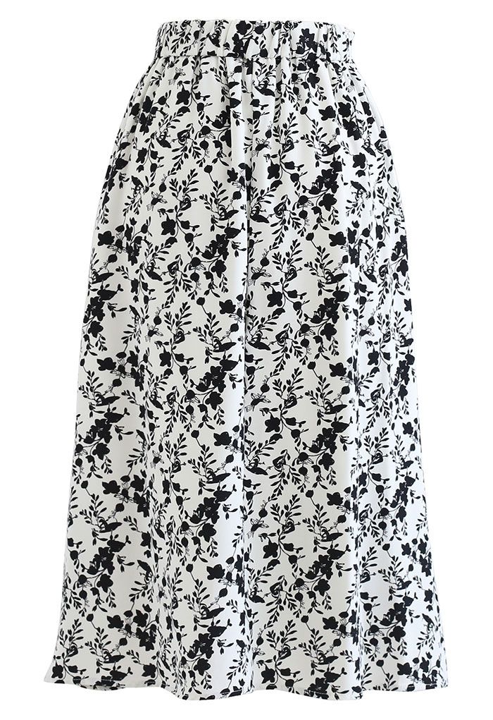 Floret Shadow Pleated Midi Skirt in White