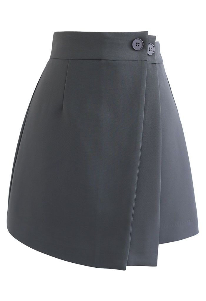 Double Flap Buttoned Mini Skirt in Grey