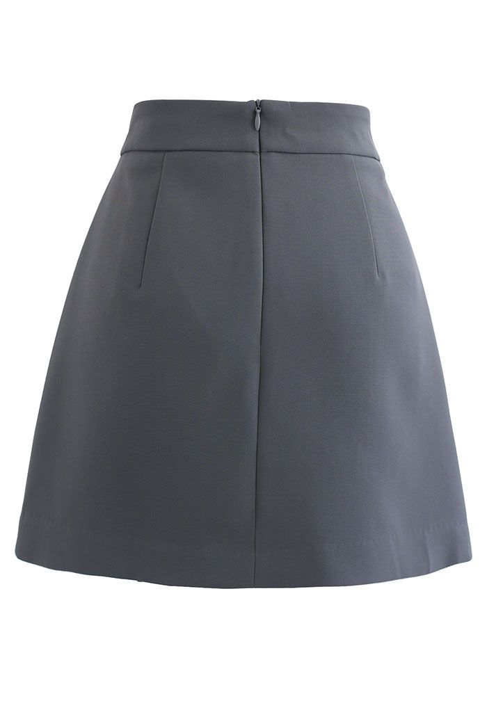 Double Flap Buttoned Mini Skirt in Grey
